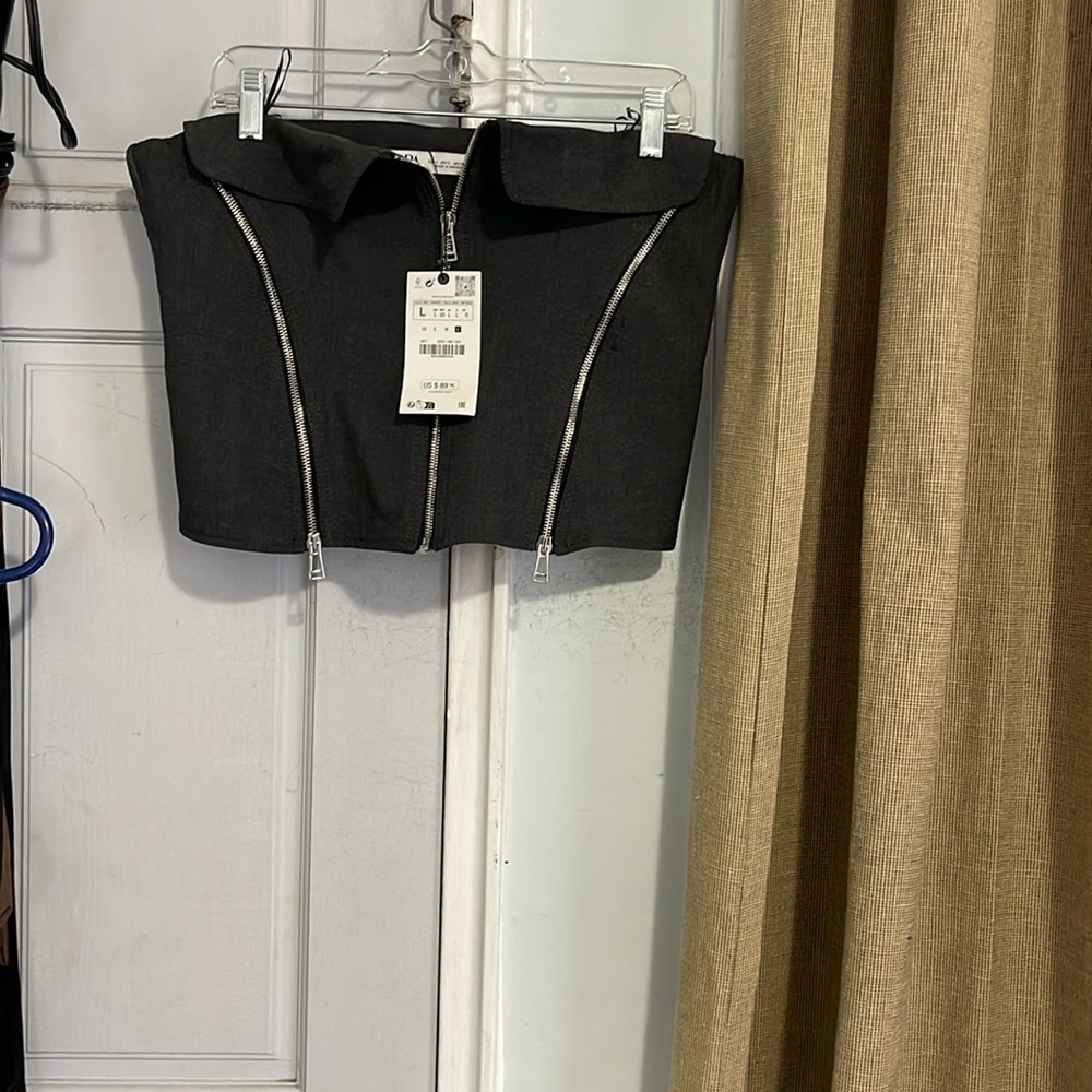 BRAND NEW Zara dark gray strapless 3 way zip up top size large